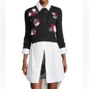 Milly Black Sweater With 3D Flowers | Wool | Size S